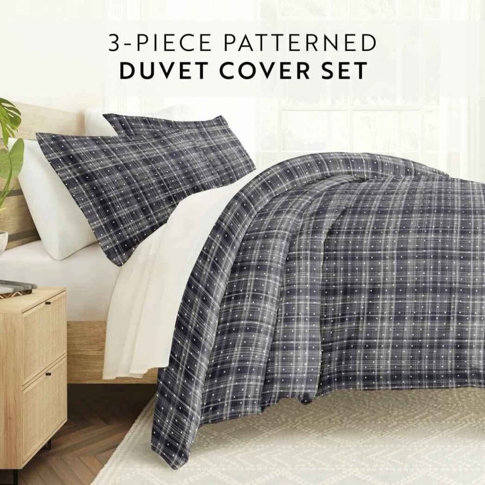 King Duvet Cover and 2 Shams - Navy Blue Microfiber- Bedding Set - Picture 5 of 7